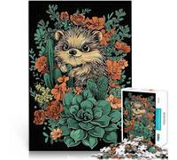 Puzzle 1000 pièces pour Adolescents Hérisson en Fleurs Réduction du Stress intéressante est idéal comme Cadeau pour Toute la Famille 50x70cm