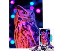Puzzle 1000 pièces pour Adolescents Hibou dans des lumières néon Jeu éducatif Apprentissage Jouets éducatifs Activité Artistique Cadeau Découpe de précision (Dimensions 50x75cm)