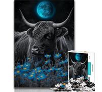 Puzzle 1000 pièces pour Adolescents Highland Cow Under The Moon Puzzle 1000 pièces pour Adolescents Relax Games est Un pour Toute la Famille (26x38cm)