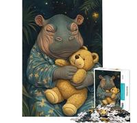 Puzzle 1000 pièces pour Adolescents Hippopotame endormi avec Ours en Peluche idéal pour Un Anniversaire ou Noël Activités familiales Anti-Stress Convient aux 14 Ans et Plus 50x75cm