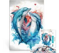 Puzzle 1000 pièces pour Adolescents Histoire d'amour d'un Couple de Dauphins Défi Difficile Cadeaux du Père Noël Secret 38x26cm