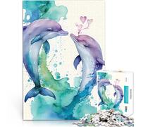 Puzzle 1000 pièces pour Adolescents Histoire d'amour d'un Couple de Dauphins Jeux éducatifs Cadeau d'œuvre d'art 38x52cm
