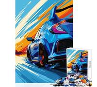 Puzzle 1000 pièces pour Adolescents Honda Civic Type R Bleue Jeu de Construction pour Les Amateurs de Jeux et de Casse-tête défi Stimulant à relever Dimensions 38x52cm