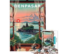 Puzzle 1000 pièces pour Adolescents Île de Bali à Travers la fenêtre du Matin Puzzle pour Adultes Jeu Manuel Décoration intérieure Interaction Parent-Enfant (Dimensions 38x52cm)