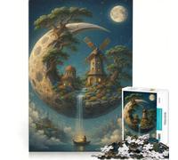 Puzzle 1000 pièces pour Adolescents Île Lunaire avec Moulin à Vent et Cascade Jeu de Construction améliore la mémoire avec des pièces de Formes aléatoires entièrement emboîtables 50x75cm