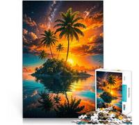 Puzzle 1000 pièces pour Adolescents Île Tropicale au Coucher du Soleil Jouets de Jeu Renforcer l'amour Entre Les Couples 38x26cm