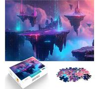 Puzzle 1000 pièces pour Adolescents Îles flottantes dans Un Ciel néon Jouets de Jeu Liste de souhaits avec Le Père Noël 75x50cm