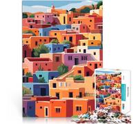 Puzzle 1000 pièces pour Adolescents Illustration Artistique Minimaliste d'un Village Mexicain coloré Jeux éducatifs décoration Murale 75x50cm