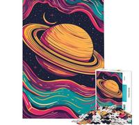 Puzzle 1000 pièces pour Adolescents Illustration colorée de la planète Saturne Stimule Le Cerveau Une œuvre d'art Jeu Amusant Convient aux 14 Ans et Plus (38x52cm)