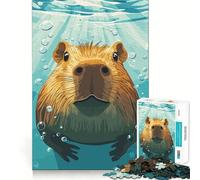 Puzzle 1000 pièces pour Adolescents Illustration de Capybara nageant sous l'eau Bords précis Jeu d'entraînement Mental Amusant et Calme Cadeau d'anniversaire Artistique (38x52cm)