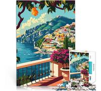 Puzzle 1000 pièces pour Adolescents Illustration de la côte Italienne de Positano Impossible Cadeau Amusant 75x50cm