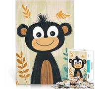 Puzzle 1000 pièces pour Adolescents Illustration de Singe Souriant Difficile Difficile avec Affiche et Feuille de Questions correspondantes 52x38cm