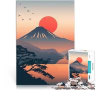 Puzzle 1000 pièces pour Adolescents Illustration du Coucher de Soleil sur Le Mont Fuji Jeu de Quiz Super Cadeau 52x38cm