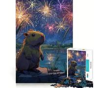 Puzzle 1000 pièces pour Adolescents Illustration d'un Capybara regardant Un feu d'artifice Bords précis Jeu d'entraînement Mental Amusant et Calme Cadeau d'anniversaire Artistique (38x52cm)