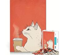 Puzzle 1000 pièces pour Adolescents Illustration d'un Chat avec Une Tasse de café Découpe de qualité supérieure Jeu Amusant et divertissant Facile à Jouer Décoration de Noël (38x26cm)