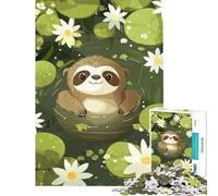 Puzzle 1000 pièces pour Adolescents Illustration d'un Paresseux Mignon dans Un étang aux nénuphars Jouet éducatif et Relaxant pour Toute la Famille Idée Cadeau Père Noël Secret (Dimensions 38x26cm)