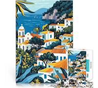 Puzzle 1000 pièces pour Adolescents Illustration d'un Village méditerranéen à Capri, en Italie Jeu de Quiz Bon Cadeau 75x50cm