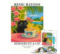 Puzzle 1000 pièces pour Adolescents inspiré d'Henri Matisse Chat et café Motif Difficile et Stimulant Jeu Impossible à Assembler Convient aux Personnes de 14 Ans et Plus (38x52cm)