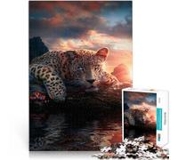Puzzle 1000 pièces pour Adolescents Jaguar au Coucher du Soleil Réduction du Stress intéressante Super Cadeau 38x26cm