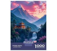 Puzzle 1000 Pièces pour Adolescents Japanese Temple Waterfall Landscape Puzzle Adulte Jeu Familial Difficile Difficile Cadeau d'anniversaire Unique 52x38cm/1000pcs