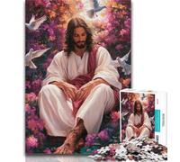 Puzzle 1000 pièces pour Adolescents Jésus Parmi Les Fleurs, Cadeau pour Adolescents, Jeu éducatif pour Anniversaire, Noël pour Les Enfants de 14 Ans et Plus, 50x75cm