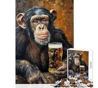 Puzzle 1000 pièces pour Adolescents Jeu de réflexion sur Le thème du Singe Buveur de bière Course de Vitesse Manuelle Jouet Anti-Stress Cadeau de Noël ou d'anniversaire (38x26cm)