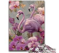 Puzzle 1000 pièces pour Adolescents, Jeu Familial avec Flamants Roses et Fleurs, Anti-Stress, défi Difficile, Cadeaux du Père Noël Secret, 50x75cm