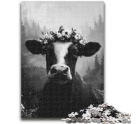 Puzzle 1000 pièces pour Adolescents, Jeu Familial de Vaches Noires et Blanches, Anti-Stress, défi Difficile, Cadeaux du Père Noël Secret, 50x75cm