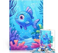 Puzzle 1000 pièces pour Adolescents Joli Poisson Bleu sous l'eau pour s'amuser en Famille Cadeaux du Père Noël Secret 52x38cm