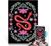 Puzzle 1000 pièces pour Adolescents Joli Serpent Floral Rouge et Rose Jeu Pratique avec des pièces de Formes aléatoires entièrement imbriquées 52x38cm