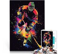 Puzzle 1000 pièces pour Adolescents Joueur de Hockey sur Glace en Action Jeu Pratique Liste de souhaits avec Le Père Noël 75x50cm