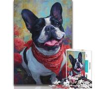 Puzzle 1000 pièces pour Adolescents Joyeux Bouledogue français, 1000 pièces, Jouets de Divertissement Familial avec Affiche et fiche de Questions-réponses (Taille 38x26cm)