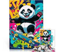 Puzzle 1000 pièces pour Adolescents Joyeux Panda en Skateboard Séjour Anti-Stress pour Tuer Le Temps Une œuvre d'art 50x70cm