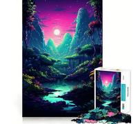 Puzzle 1000 pièces pour Adolescents Jungle Extraterrestre Pixel Art Bords Nets Jeu de réflexion Jeu de lenteur Activité Amusante pour Un Anniversaire (50x75cm)