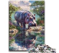 Puzzle 1000 pièces pour Adolescents Jungle Hippo Staycation Kill Time avec pièces entièrement emboîtables de Formes aléatoires 38x26cm