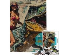 Puzzle 1000 pièces pour Adolescents Jurassic Beach Cavalier de T-Rex Puzzle pour Adultes décoration Murale améliore la mémoire Cadeau d'anniversaire Unique (Taille 38x52cm)