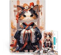 Puzzle 1000 pièces pour Adolescents Kimono Chat Japonais Défi Difficile pour soulager Le Stress Jeu de défi Unique 38x26cm