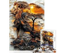 Puzzle 1000 pièces pour Adolescents King of The Savanna Relax Games défi Difficile Jouet Anti-Stress avec pièces de Formes aléatoires entièrement emboîtables (50x75cm)