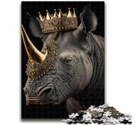 Puzzle 1000 pièces pour Adolescents King Rhino Golden Art Deco, Difficile et Stimulant, avec Affiche et fiche de Questions-réponses pour Les 14 Ans, 26x38cm