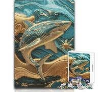 Puzzle 1000 pièces pour Adolescents Kintsugi Requin doré dans Un océan Turquoise Vacances à la Maison Jeux de détente Cadeaux pour Femmes et Hommes (Taille 38x26cm)