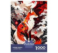 Puzzle 1000 Pièces pour Adolescents Kitsune with Red Moon Puzzles pour Adolescents, Casse-tête, Jeu D'assemblage De Motifs, Cadeau d'anniversaire Unique 70x50cm/1000pcs