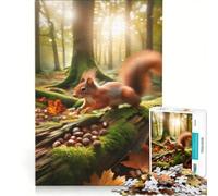 Puzzle 1000 pièces pour Adolescents La forêt de l'écureuil Roux Jeu Impossible Interaction Parent-Enfant Cadeau de Noël ou d'anniversaire 50x75cm