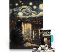 Puzzle 1000 pièces pour Adolescents La Nuit étoilée et Le Chat Jeux éducatifs Décoration d'intérieur Décoration Parfaite 52x38cm
