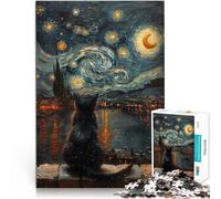 Puzzle 1000 pièces pour Adolescents La Nuit étoilée et Le Chat Séjour Anti-Stress pour Tuer Le Temps Bon Cadeau 52x38cm