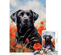 Puzzle 1000 pièces pour Adolescents Labrador Noir dans Un Champ de Coquelicots Décoration Jouet activité Artistique Cadeau Jeu Amusant pour développer sa motricité Fine et Son Cerveau 50x75cm