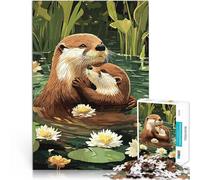 Puzzle 1000 pièces pour Adolescents l'amour de la Famille des loutres Jeux éducatifs avec Affiche et Feuille de Questions correspondantes 38x26cm