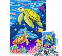 Puzzle 1000 pièces pour Adolescents l'amour des Tortues de mer Défi Difficile pour soulager Le Stress Une œuvre d'art 75x50cm
