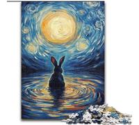 Puzzle 1000 pièces pour Adolescents Lapin sous la Lune, à partir de 14 Ans, pour s'amuser en Famille et Jouer Le Soir, Collection d'artistes, Beaux-Arts (Taille 26x38cm)