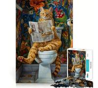 Puzzle 1000 pièces pour Adolescents « Le Chat va aux Toilettes » Jeu d'art aux Bords précis Entraînement Mental Jeu Calme et Amusant Cadeau d'anniversaire (38x26cm)