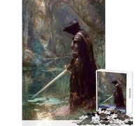 Puzzle 1000 pièces pour Adolescents Le Chevalier au Bord du lac, décoration Murale, Jeu Manuel avec Poster et fiche de Questions Assortis, Dimensions 38x26 cm
